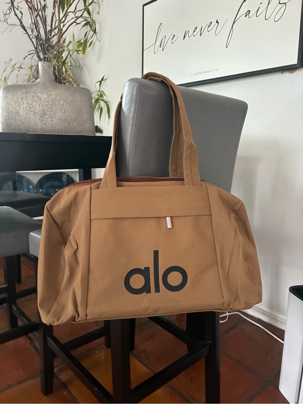 ALO Yoga Brown Men’s Duffel Bag with Black Logo